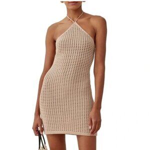 Reformation crochet halter mini dress XS